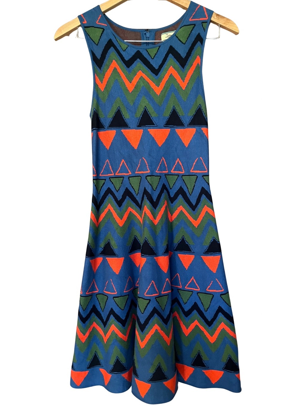 Issa London Geometric Print Heavy Knit Fit and Flare Dress Size Small